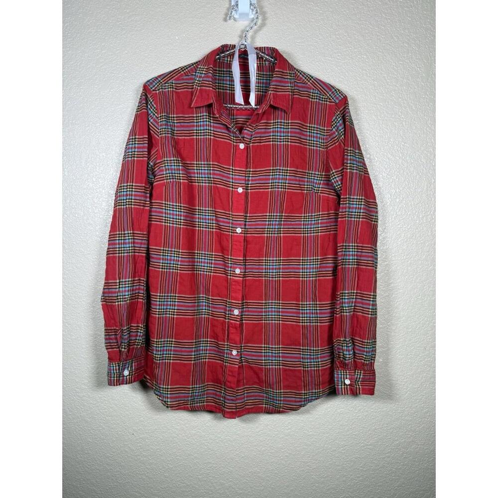 J.McLaughlin Red Plaid Lois Blouse Size‎ M Long Sleeve Lightweight Top Shirt